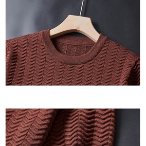 Custom Logo Front Printed O-Neck Short Sleeve Knit <b>Wool</b>/Nylon Casual Elastic Breathable Regular Fit Men's Sweater - Product Image 5