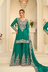 Premium <b>Women</b> Suit Palazzo Dupatta Set Traditional Real Chinon <b>Kurta</b> Set Special Occasion Wedding Bulk India Export Quick Dry - Product Image 4