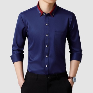 เสื้อเชิ้ตทำงานแขนยาวสำหรับผู้ชายผ้าสแปนเด็กซ์แขนยาวมีปกสีตัดกันลำลองผ้าโพลี5% ผ้าสแปนเด็กซ์95% - Product Image 1