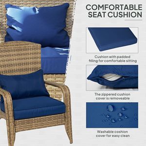 Sedia da Patio Adirondack Blu Scuro in Rattan con Schienale Alto Curvo e Cuscini Morbidi per Terrazza e Giardino, Impilabile per Uso Esterno - Product Image 6