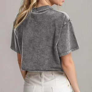Wholesale Pure Cotton Slim Fit Summer Women's T-shirts Acid-washed Style Knitted Fabric Custom Logo crop <b>top</b> Women T Shirt - Product Image 6