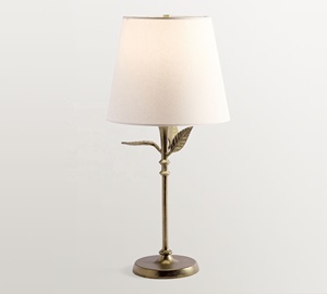 Botanical Grace Metal Table <b>Lamp</b> with Antique Gold Iron <b>Leaf</b> Base Premium Fabric <b>Shade</b> Warm Ambient Lighting for Elegant Homes - Product Image 2