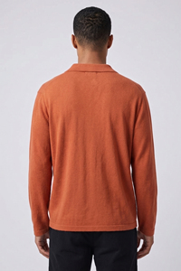 เสื้อโปโลแขนยาวผ้าขนสัตว์ผู้ชาย ปกคอพับ เสื้อโปโลถักทรงหลวมสบายๆ สำหรับผู้ชาย - Product Image 2