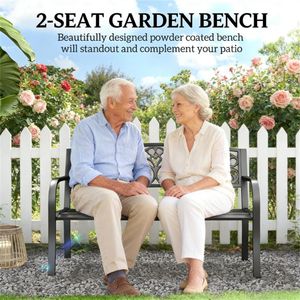 Banc de jardin noir pour l'extérieur, avec accoudoirs, pour la terrasse, le porche ou la cour - Product Image 4