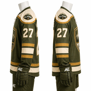 Factory Wholesale Custom Ice Hockey Uniform Heavyweight Jersey Lace Up <b>Neck</b> Stitched Mountain Applique Breathable Sportswear - Product Image 3