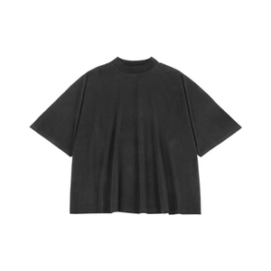 เสื้อยืดคอกลมแขนสั้นสีดำทรงโอเวอร์ไซส์ผ้าฝ้ายคุณภาพสูงสำหรับผู้ชาย สไตล์ลำลอง สีพื้น ผ้าเจอร์ซีย์ ทรงพอดีตัว - Product Image 2