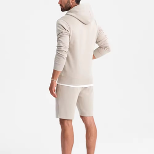 <b>Men</b> Hooded Sweatshirt With Shorts Set Solid Color Full Sleeve Zipper Closure Casual Wear Breathable Regular Fit Summer - Product Image 6