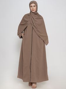 Women's Brown <b>Abaya</b> Floor Length Loose Fit Long Sleeve Embroidered Floral Modest Daily Wear Middle East Style Cotton <b>Dress</b> - Product Image 2