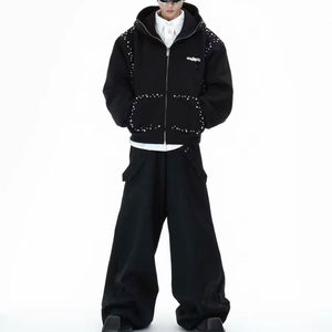 Survêtements d'hiver décontractés unisexes personnalisés 2026 à faible MOQ, brodés effet vieilli, deux pièces superposées, unis, confortables et respirants, coupe classique - Product Image 1