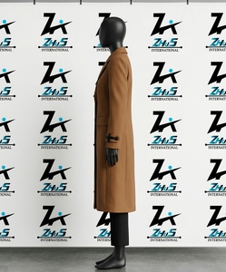 Abrigo de lana personalizado OEM para mujer, largo, con cuello con muescas, doble botonadura, cálido para invierno, corte ajustado, prenda exterior femenina. - Product Image 3