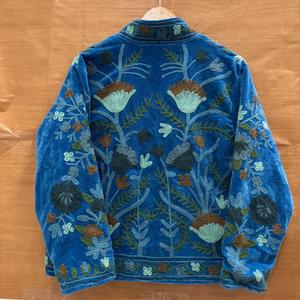 Chaqueta de Terciopelo Bordada para Mujer, Estilo Vintage, Floral, Boho, Azul, Prenda Exterior de Estilo Étnico - Product Image 6