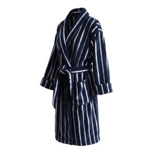 Peignoir long en tissu éponge rayé pour femme, manches longues, en coton doux, respirant, pour l'hiver, avec cordon de serrage - Product Image 6