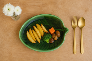 Green Leaf Shape <b>Ceramic</b> Serving <b>Plate</b> Elegant Design <b>Ceramic</b> Dinner <b>Plate</b> Premium Green Stoneware Leaf <b>Plate</b> - Product Image 3