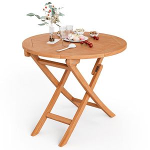 31.5 Inch Round Coffee <b>Table</b> Durable Indonesia Teak Wood <b>Folding</b> Patio Outdoor <b>Table</b> - Product Image 2