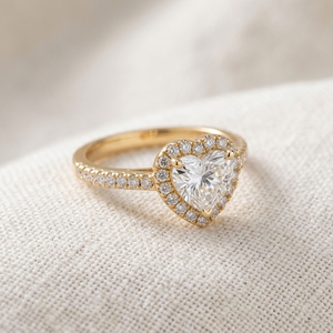 Bague de fiançailles en or 14 carats plaqué or 18 carats avec diamant taille cœur et halo, certifiée IGI, diamant de laboratoire, pour femme, pour mariage et anniversaire - Product Image 3