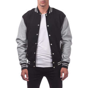 Veste universitaire bleu marine et gris pour homme avec fermeture boutonnée, vêtement d'extérieur décontracté, coupe classique, col rabattu, doublure en polaire - Product Image 3