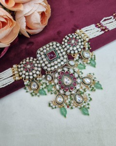 Elegant Kundan Pearl Strand Choker <b>Necklace</b> Set With Earrings And Mangtika Traditional Ethnic Festive Wear Jewellery Collections - Product Image 5