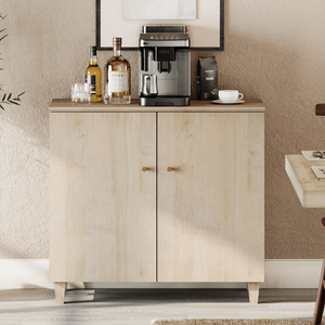 Moderno Mueble Auxiliar de Madera de 2 Puertas con Tiradores Dorados, Armario de Almacenamiento Independiente, Aparador Minimalista para Cocina y Sala de Estar - Product Image 1
