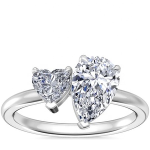 ห่วงยางสวมนิ้วทำจากเพชรรูปหัวใจและลูกแพร์พร้อมแหวนแต่งงานนิ้วเงิน925 - Product Image 1