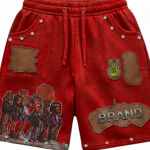 Conjunto de Camiseta y Pantalones Cortos de Verano con Estampado de Diamantes de Imitación Personalizados, 100% Algodón Jersey, Estilo Urbano Unisex con Doble Manga y Diseño Gráfico - Product Image 5