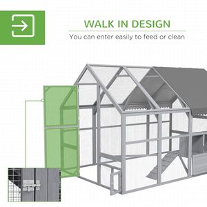 Grande Pollaio 2,7m x 1,8m x 1,8m con Nido e Copertura Impermeabile e Anti-UV per 8-12 Galline, Grigio - Product Image 5