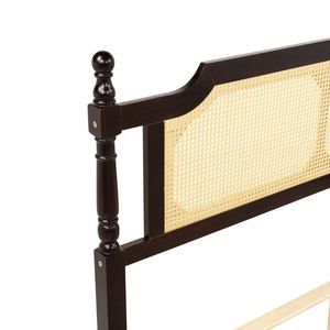 Lit en bois de pin Queen avec tête et pied de lit en rotin, plateforme centrale rehaussée, couleur expresso - Product Image 6