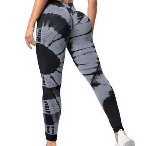 High Waist Full-Length Yoga Leggings Tie-Dye Print Four-Way Stretch Spandex Polyester Ruched Butt Design - Product Image 1