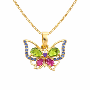 Pendentif papillon saphir en argent sterling, accent rubis - Collier pendentif pierre de naissance de septembre pour femme - Product Image 1