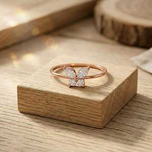 Marquise And Round Lab Grown Diamond Butterfly Wedding Band 10K 14K 18K Solid Gold Stacking Ring For Women Bridal Jewelry - Product Image 2