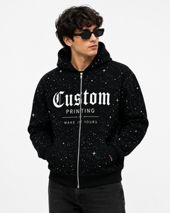 เสื้อฮู้ดดี้ผ้าฟลีซคอตตอน 100% สไตล์วินเทจแบบสั่งทำพิเศษ ปักลายเทรนดี้ พิมพ์ลายดิจิทัลทั่วตัว ประดับดาวคริสตัล  สำหรับทุกเพศ - Product Image 3