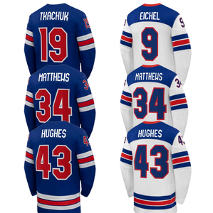 Maillot de hockey sur glace personnalisé pour homme, manches longues, impression en twill, évacuation de l'humidité, numéros d'équipe, bleu et blanc, design personnalisé, maillot de sport - Product Image 3