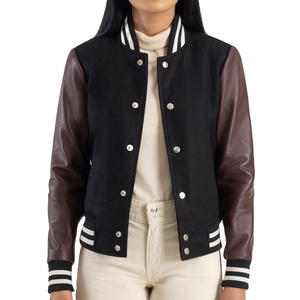 Veste universitaire personnalisée tendance pour femme avec col montant, doublure en laine et rembourrage en coton – Veste de baseball écologique pour lycée - Product Image 5
