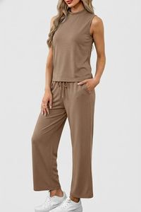 Ensemble deux pièces pour femmes, débardeur et pantalon, tenue coordonnée tendance, sans manches, vêtements d'été respirants, confortables, coupe décontractée - Product Image 4