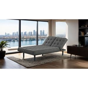 Canapé futon gris foncé avec capitonnage biscuit et appui-tête réglable, convertible en chaise longue, 1 place, avec dossier et fonction lit - Product Image 2