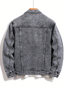 2026 Men's <b>Denim</b> <b>Jacket</b> Regular Fit Button Fly Solid Color Casual Autumn Cotton Washable Patch Decoration Topstitch - Product Image 2