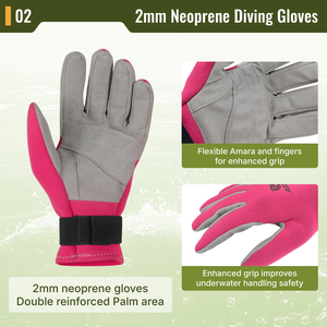 Aropec 2mm Neoprene Amara Diving Gloves with Flexible Palm & Fingers, Adjustable Elastic Velcro Wrist Strap - OEM/ODM/OBM - Product Image 3