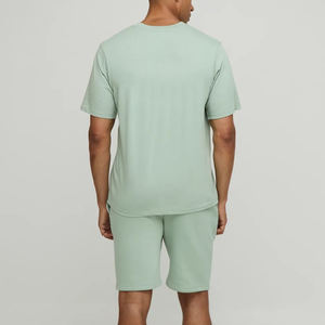 Ensemble 2 pièces homme T-shirt et short 100 % coton coupe classique couleur unie avec logo personnalisé sérigraphié – Écologique et respirant - Product Image 2