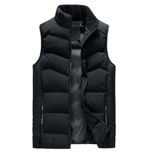 Men's Black Sleeveless Puffer Vest Stand Collar Zipper Closure Windproof Polyester Winter Casual Jacket <b>Thick</b> <b>Quilted</b> Design - Product Image 1