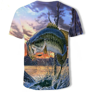 Men's Black Fishing <b>T</b>-<b>Shirt</b> With White <b>Fish</b> Print Front Design 100% Cotton Pullover Style - Product Image 6