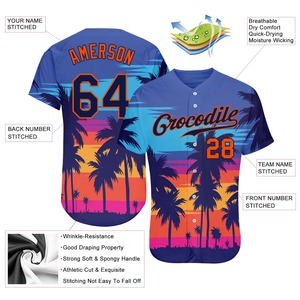 Anti-Bacterial Top Quality OMMiZ women Custom Royal <b>Navy</b>-Orange 3D Pattern Design Palm Trees Authentic <b>Baseball</b> Jersey - Product Image 2