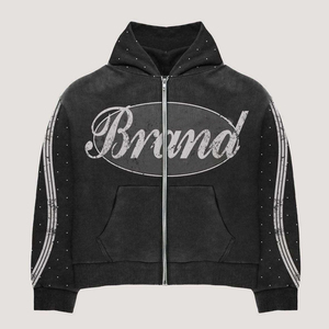 Ensemble de survêtement pour homme avec strass, sweat à capuche zippé et pantalon de jogging, tenue décontractée deux pièces style streetwear - Product Image 4