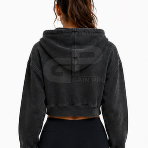 Ladies Boxy Cropped Zipper Hoodies Long Sleeve Hooded <b>Tops</b> Soft Cotton Fleece <b>Zip</b> <b>Front</b> Relaxed Fit Casual Street Style - Product Image 6