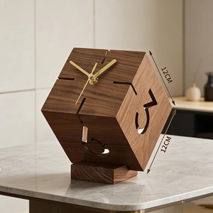 Wooden Cube Shape <b>Table</b> <b>Clock</b> For Elegant Modern Home Decor Desk <b>Clock</b> Bedroom Office Side <b>Table</b> And Luxury Decorative Accent - Product Image 3