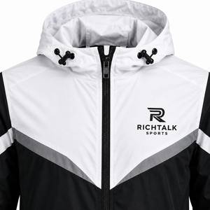 Veste de sport coupe-vent pour homme, col montant, broderie, blocs de couleur, boutons recouverts, noir, blanc, gris, vêtements d'extérieur pour l'hiver - Product Image 4