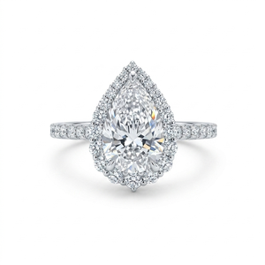 Bague de fiançailles solitaire avec accent en diamant taille poire de 2,50 carats, couleur F, diamants de laboratoire, or blanc 14 carats, style moderne, certifiée IGI - Product Image 4