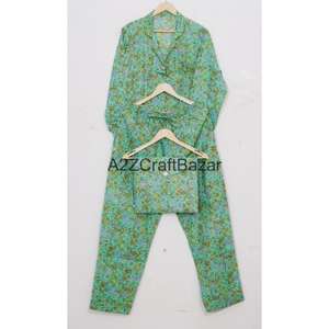 Conjunto de Pijama Informal Transpirable de Algodón 100% para Mujer, Pijama Suave con Cintura Elástica, Mangas Largas, Estampado Floral - Product Image 1