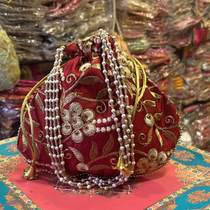 Bolsa Redonda de Seda Hecha a Mano con Bordado Floral y Cuentas de Perlas para Accesorios de Boda, Diseño Personalizable, Bolsos Elegantes - Product Image 1