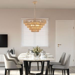 Lustre moderne de style bohème de 24 pouces à 5 couches en corde de chanvre tressée, élégante suspension lumineuse à 5 niveaux W1340P155977/L1019 - Product Image 2