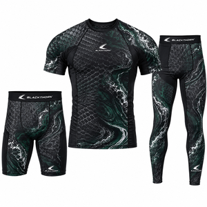 Ensemble de vêtements de sport pour hommes, haut et short de compression MMA, leggings, kit de combat, imprimé par sublimation, spandex/polyester, séchage rapide, extensible - Product Image 1