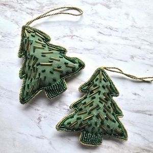 Metal Beaded Tree Christmas Ornaments Traditional Handicraft Decorations Gold Silver Color - Product Image 2